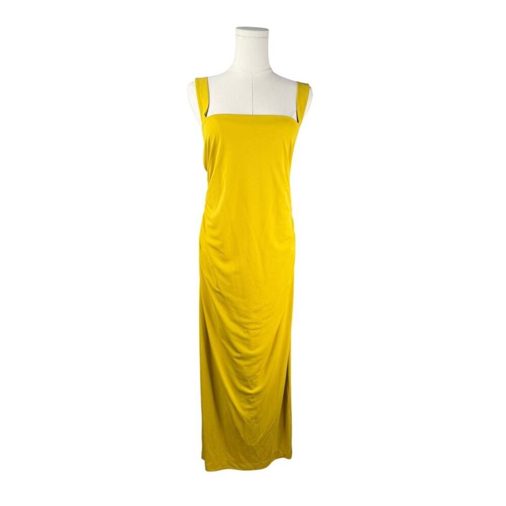 Zara Draped Open Back Mustard Yellow Midi Dress Size Large